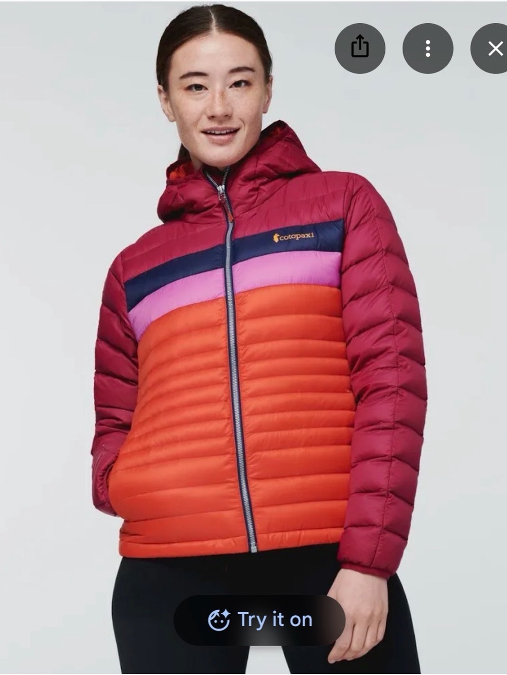 Cotopaxi Fuego Down Hooded Jacket Women’s L Colorblock Puffer